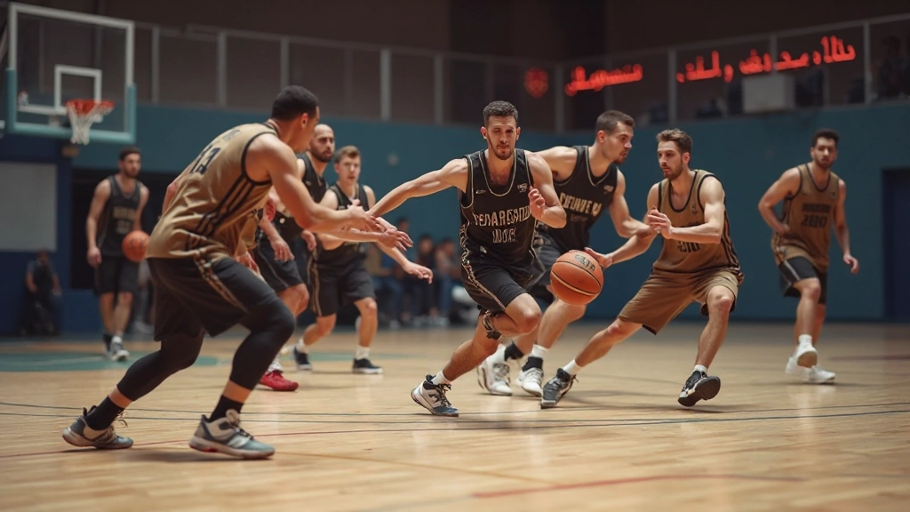 لاعبو كرة سلة يقومون بحركة تكتيكية منسقة على الملعب مع تنفيذ إحدى الاستراتيجيات الفريقية الأساسية